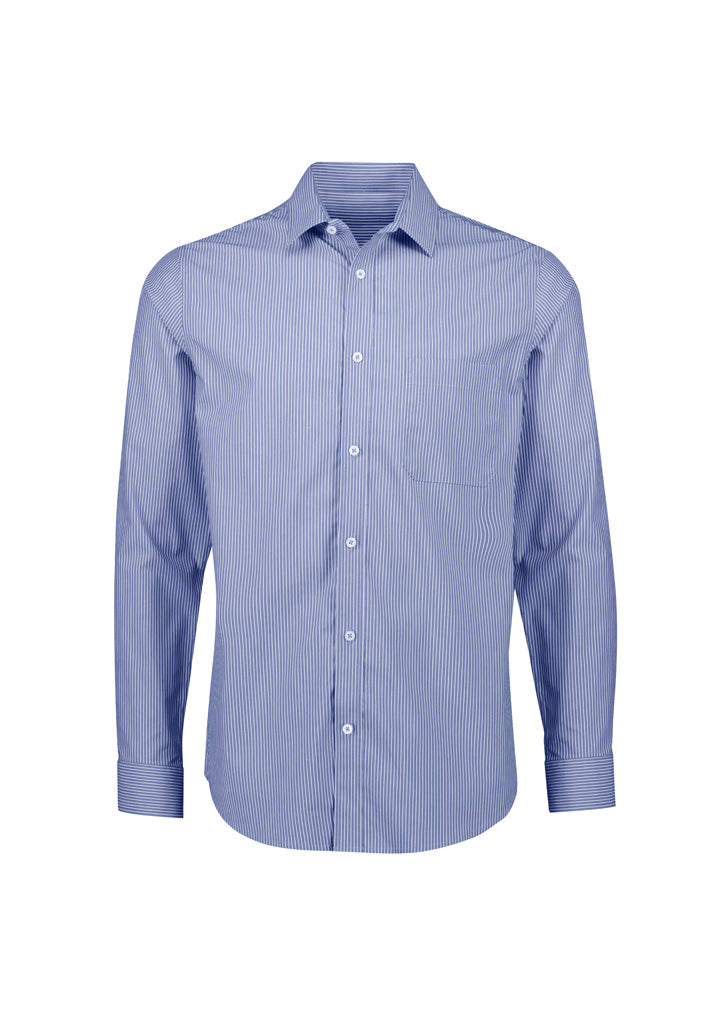 Biz Collection Mens Conran Classic Long Sleeve Shirt - French Blue/White