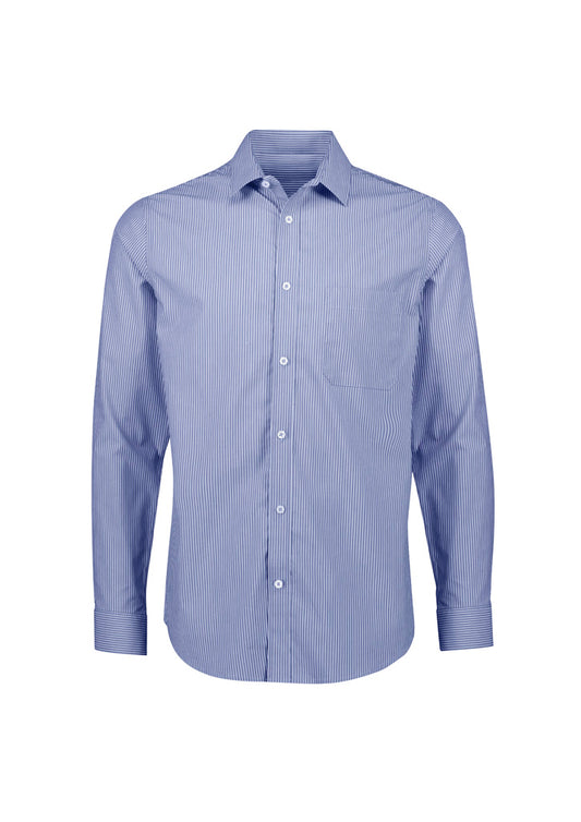 Biz Collection Mens Conran Classic Long Sleeve Shirt - French Blue/White