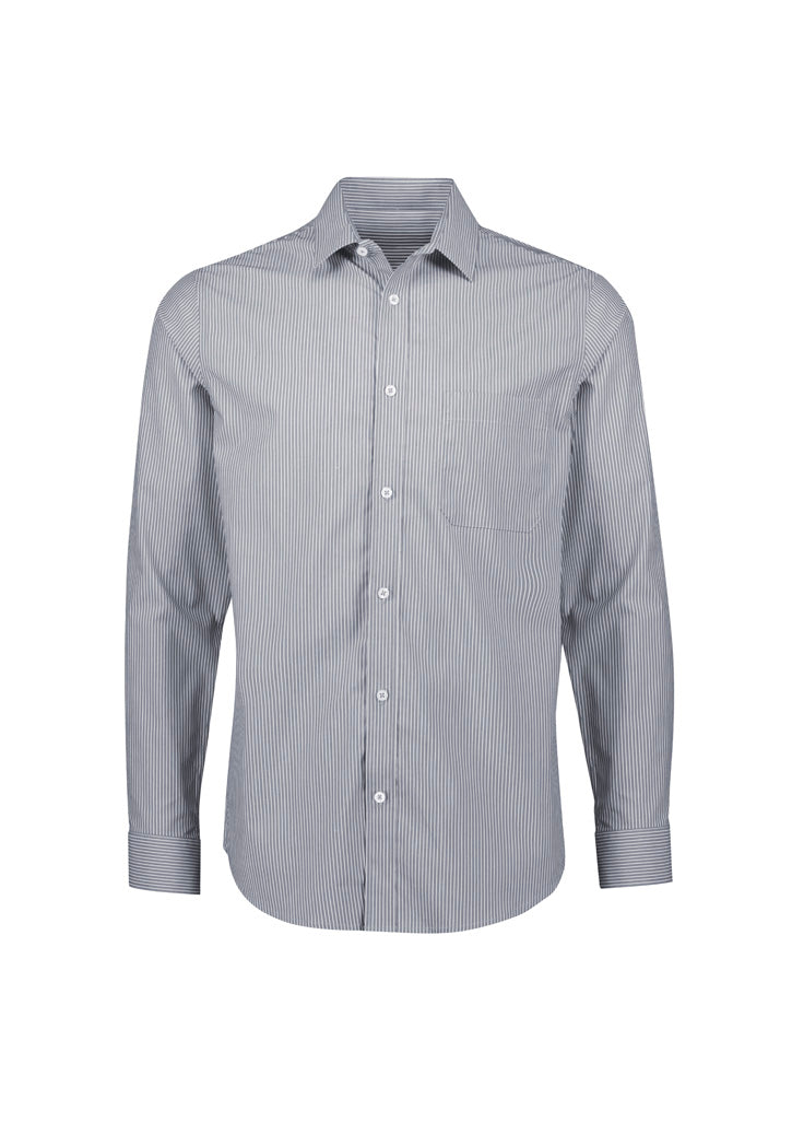 Biz Collection Mens Conran Classic Long Sleeve Shirt - Slate/White