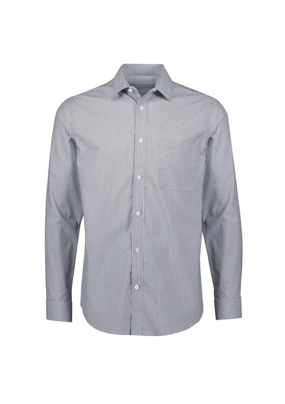 Biz Collection Mens Conran Classic Long Sleeve Shirt - Slate/White