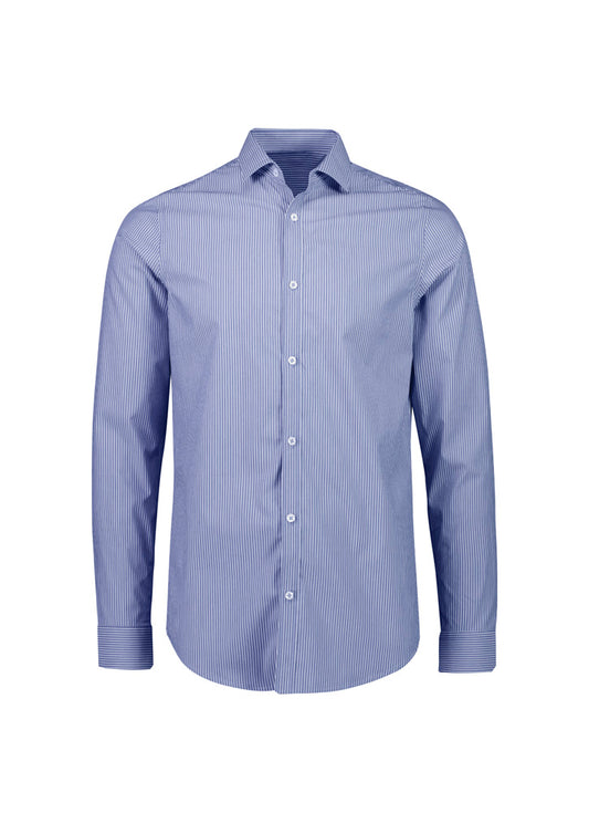 Biz Collection Mens Conran Tailored Long Sleeve Shirt - French Blue/White