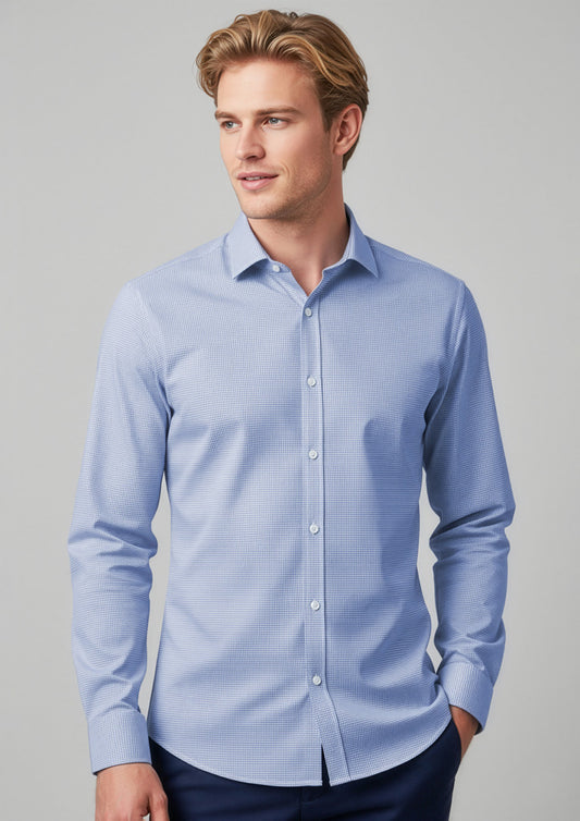 Biz Collection Mens Bristol Tailored Long Sleeve Shirt - White/Navy