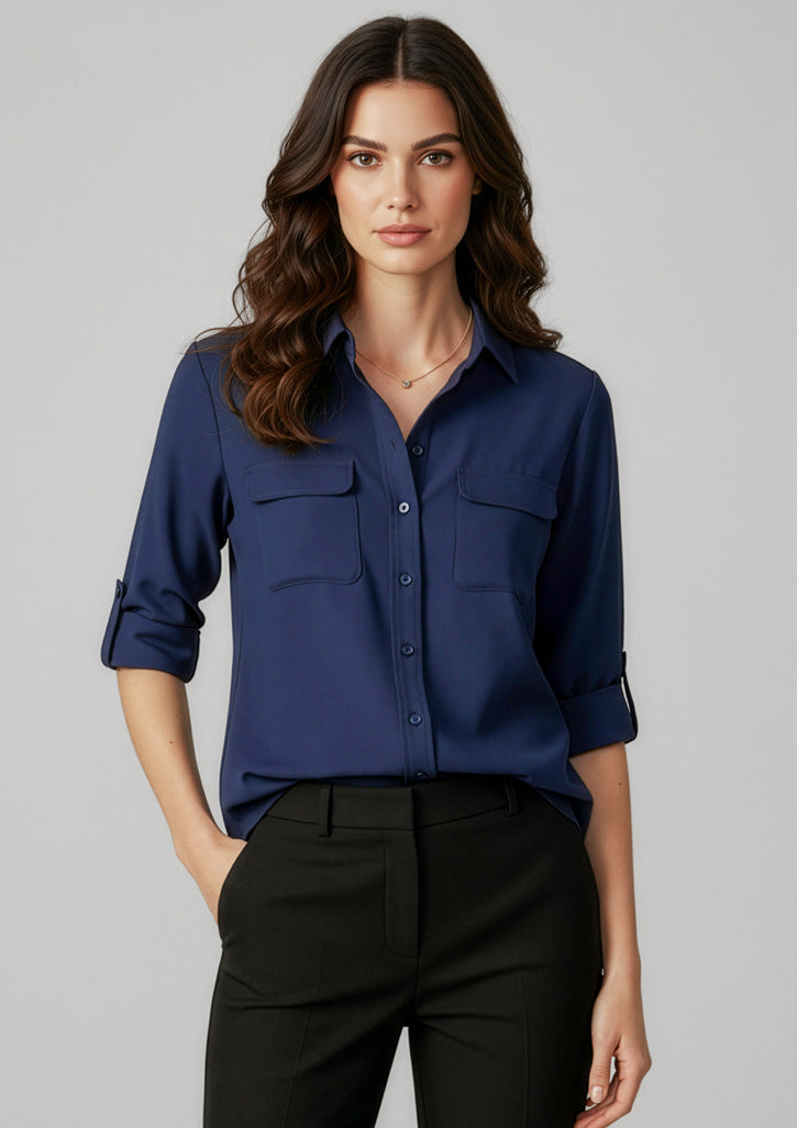 Biz Collection Womens Madison Long Sleeve Shirt - Midnight Blue