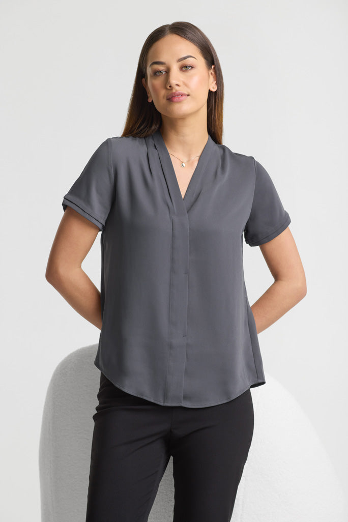 Biz Collection Womens Madison Short Sleeve Shirt - Charcoal