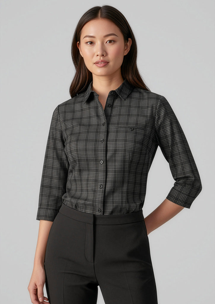 Biz Collection Womens Harper 3/4 Sleeve Shirt - Black/Silver