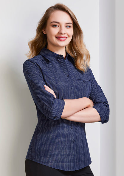 Biz Collection Womens Harper 3/4 Sleeve Shirt - Ink/Silver