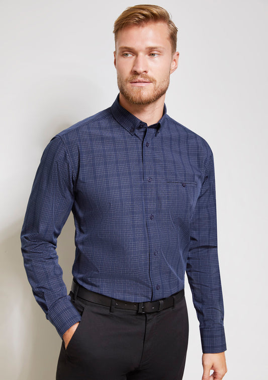 Biz Collection Mens Harper Long Sleeve Shirt - Ink/Silver