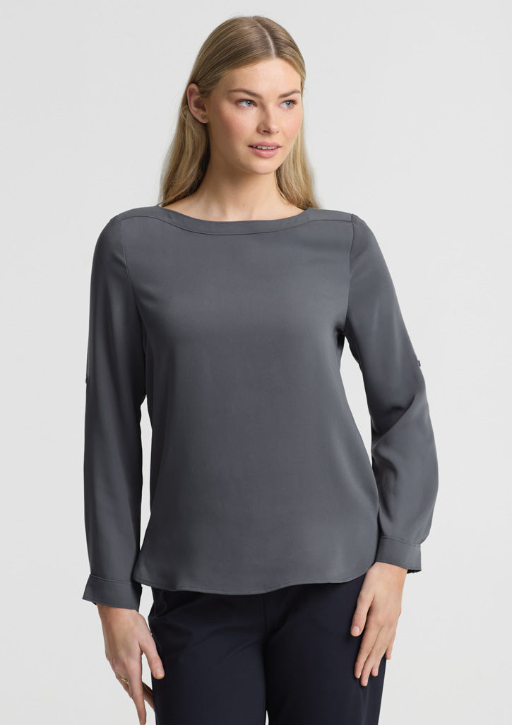 Biz Collection Womens Madison Boatneck Top - Charcoal