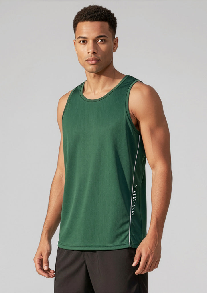 Biz Collection Mens Balance Singlet - Forest/White