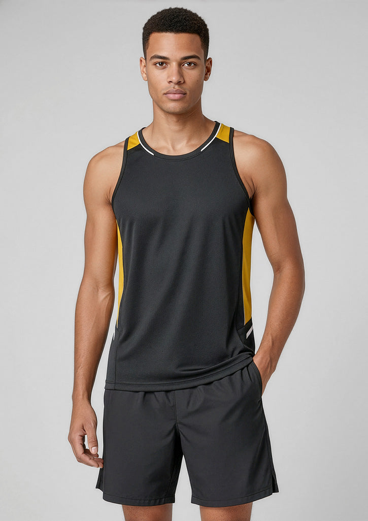 Biz Collection Mens Renegade Singlet - Black/Gold/Silver