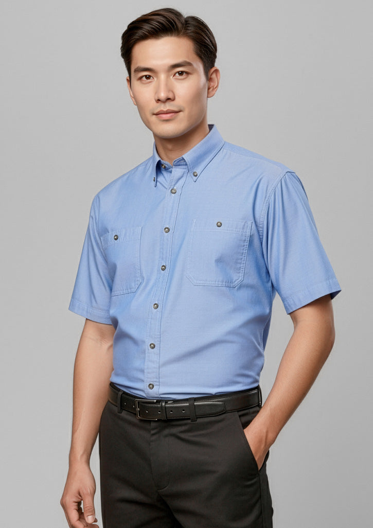Biz Collection Mens Chambray Short Sleeve Shirt - Chambray Blue