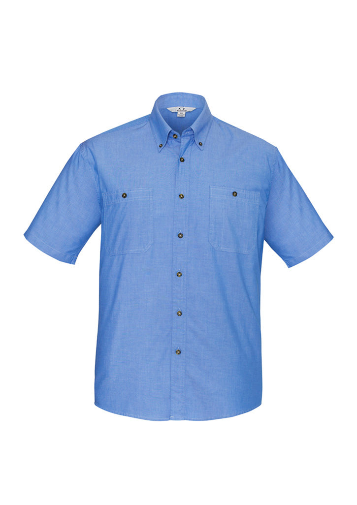 Biz Collection Mens Chambray Short Sleeve Shirt - Chambray Blue