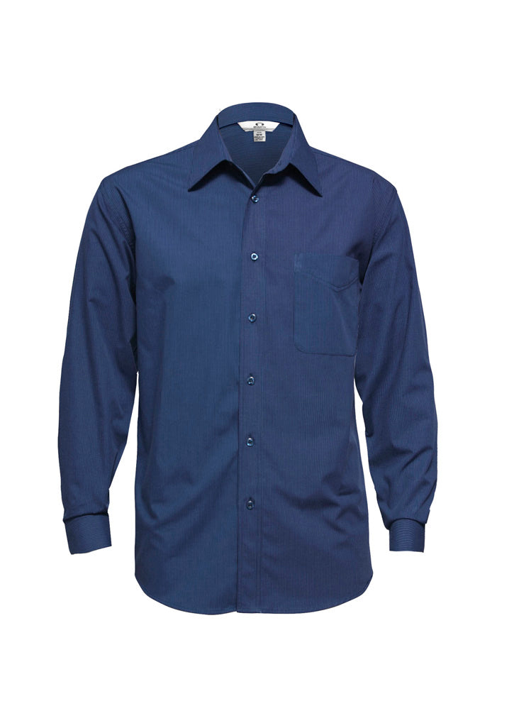 Biz Collection Mens Micro Check Long Sleeve Shirt - Navy