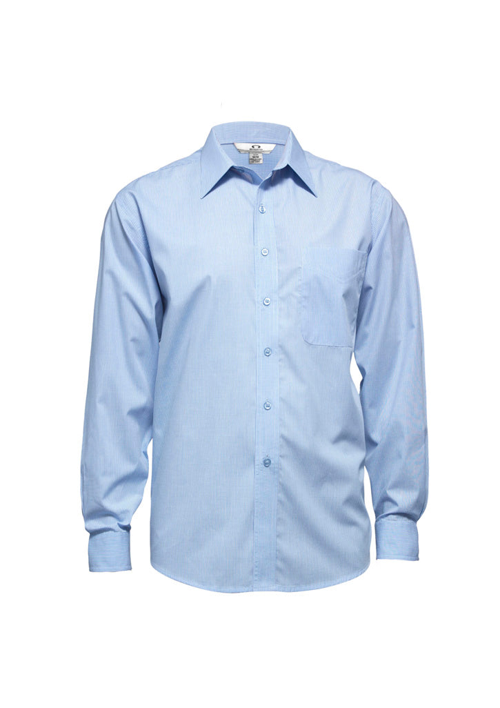 Biz Collection Mens Micro Check Long Sleeve Shirt - Sky