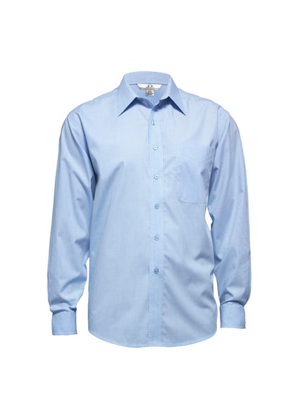 Biz Collection Mens Micro Check Long Sleeve Shirt - Sky
