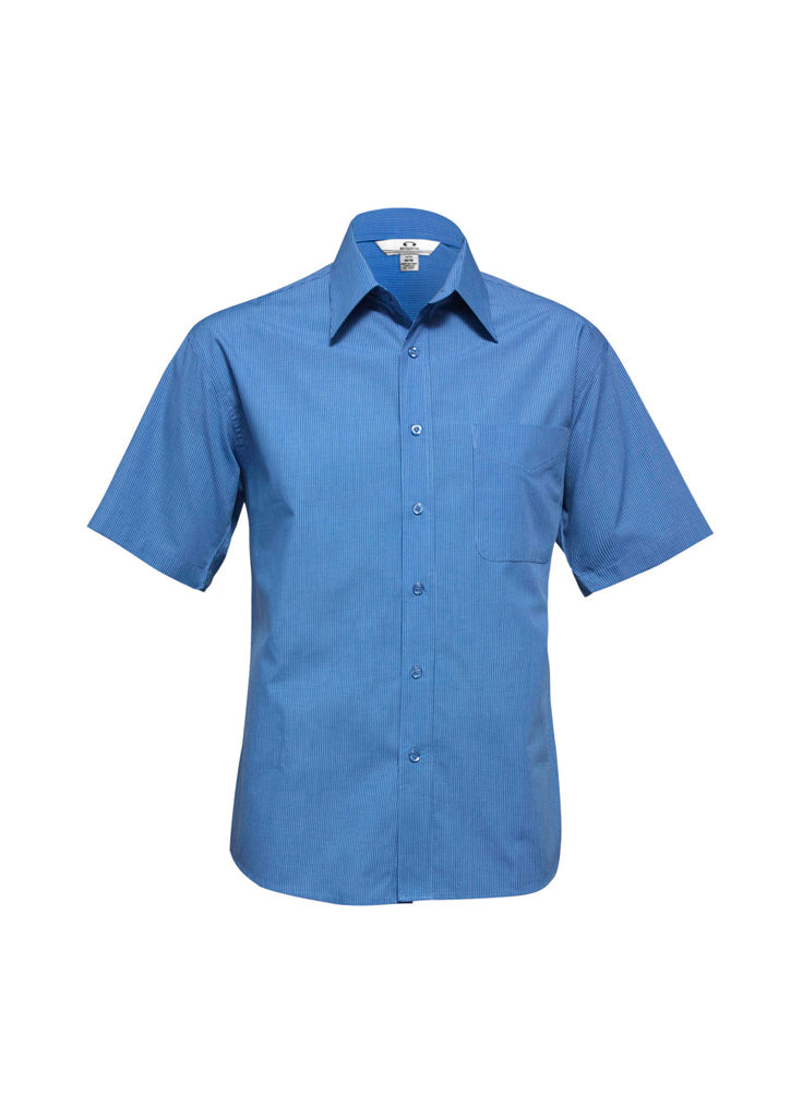 Biz Collection Mens Micro Check Short Sleeve Shirt - Mid Blue