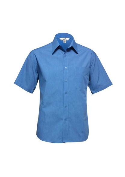 Biz Collection Mens Micro Check Short Sleeve Shirt - Mid Blue