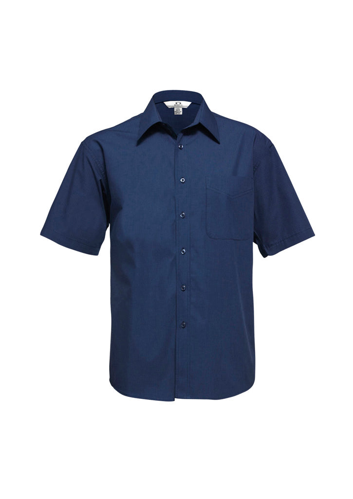 Biz Collection Mens Micro Check Short Sleeve Shirt - Navy