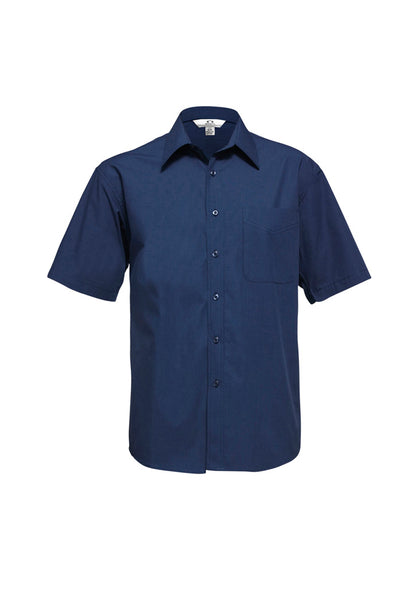 Biz Collection Mens Micro Check Short Sleeve Shirt - Navy