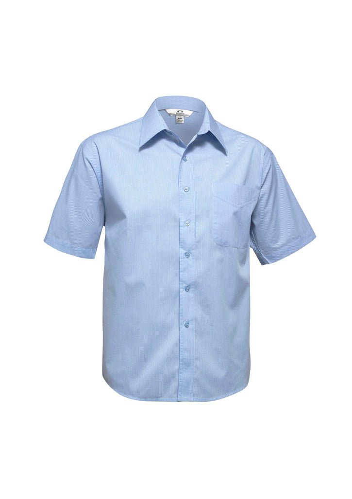 Biz Collection Mens Micro Check Short Sleeve Shirt - Sky