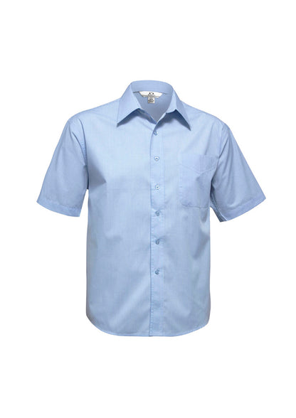 Biz Collection Mens Micro Check Short Sleeve Shirt - Sky