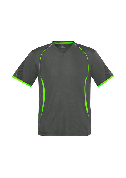 Biz Collection Mens Razor Short Sleeve Tee - Grey/Fluoro Lime