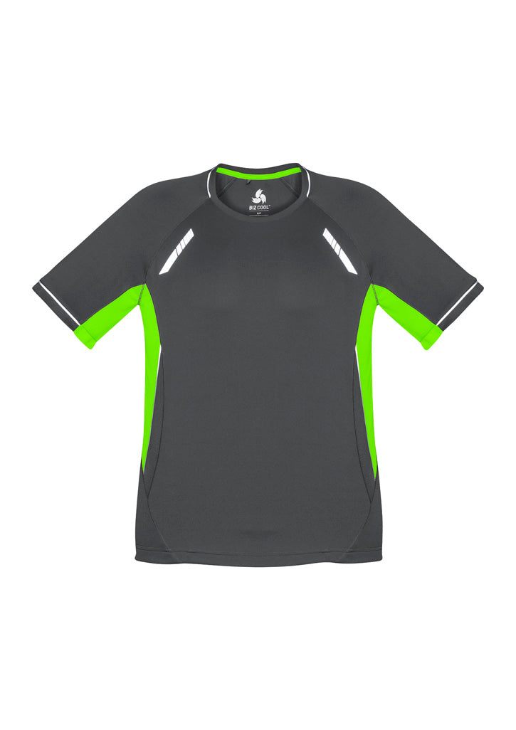 Biz Collection Kids Renegade Short Sleeve Tee - Grey/Fluoro Lime/Silver