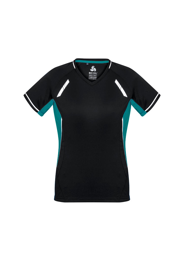 Biz Collection Womens Renegade Short Sleeve Tee - Black/Teal/Silver