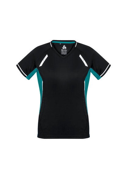 Biz Collection Womens Renegade Short Sleeve Tee - Black/Teal/Silver