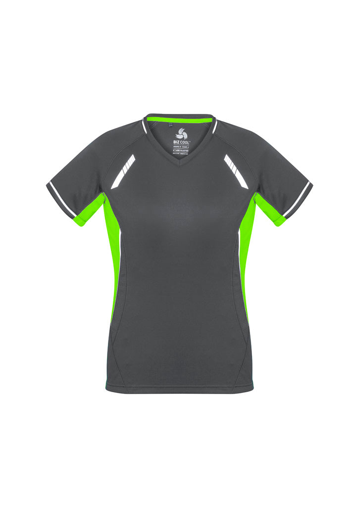 Biz Collection Womens Renegade Short Sleeve Tee - Grey/Fluoro Lime/Silver