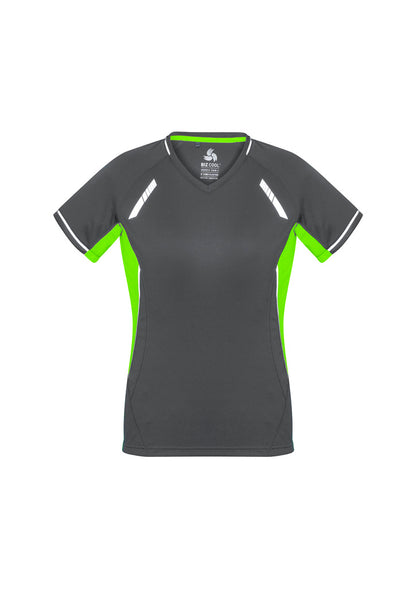 Biz Collection Womens Renegade Short Sleeve Tee - Grey/Fluoro Lime/Silver
