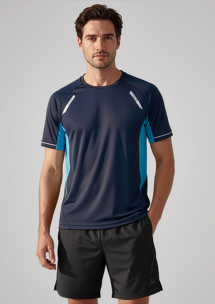 Biz Collection Mens Renegade Short Sleeve Tee - Navy/Sky/Silver
