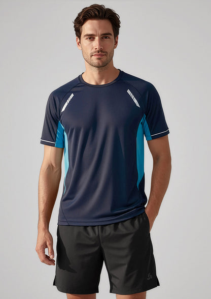 Biz Collection Mens Renegade Short Sleeve Tee - Navy/Sky/Silver