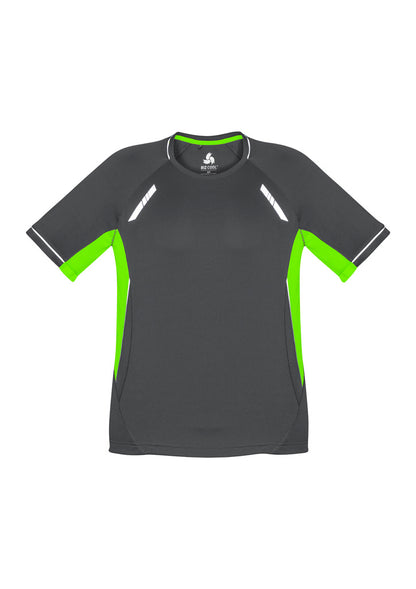 Biz Collection Mens Renegade Short Sleeve Tee - Grey/Fluoro Lime/Silver