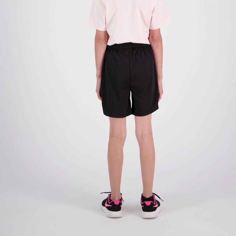 Person wearing black shorts on a white background