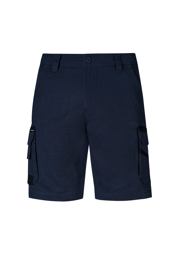 Navy blue cargo shorts on a white background