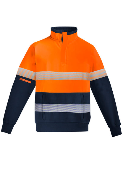 Syzmik Mens Orange Flame Hi Vis 1/4 Zip Pullover - Hoop Taped - Orange/Navy