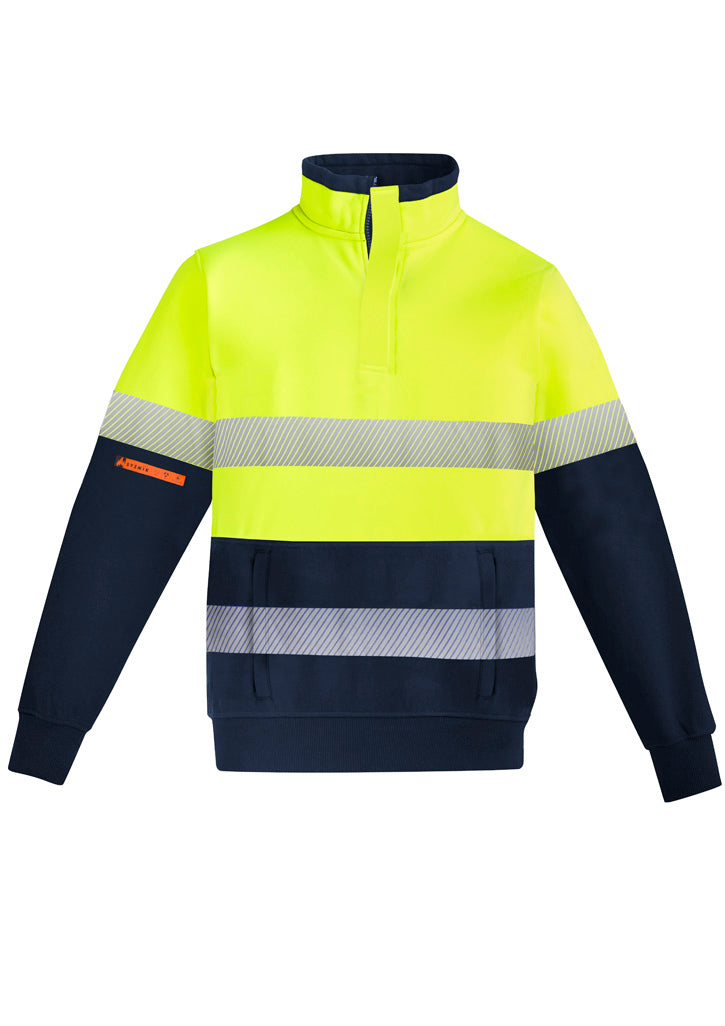 Syzmik Mens Orange Flame Hi Vis 1/4 Zip Pullover - Hoop Taped - Yellow/Navy