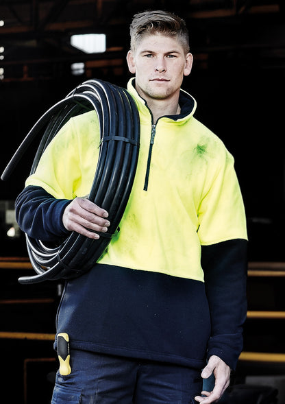 Syzmik Unisex Hi Vis 1/2 Zip Polar Fleece Pullover - Yellow/Navy
