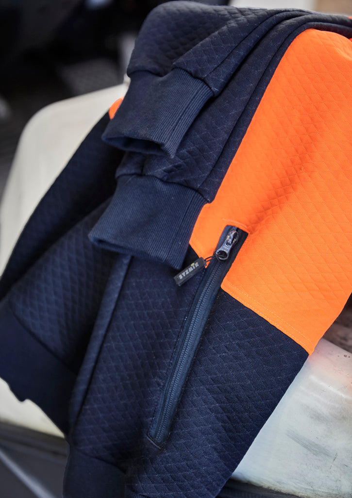 Syzmik Unisex Hi Vis Textured Jacquard Hoodie - Orange/Navy
