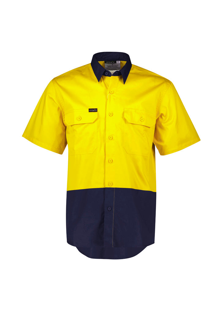 Syzmik Mens Hi Vis Short Sleeve Shirt - Yellow/Navy