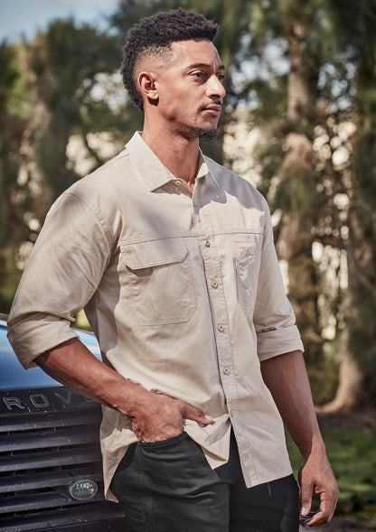 Syzmik Mens Lightweight Tradie Long Sleeve Shirt - Sand