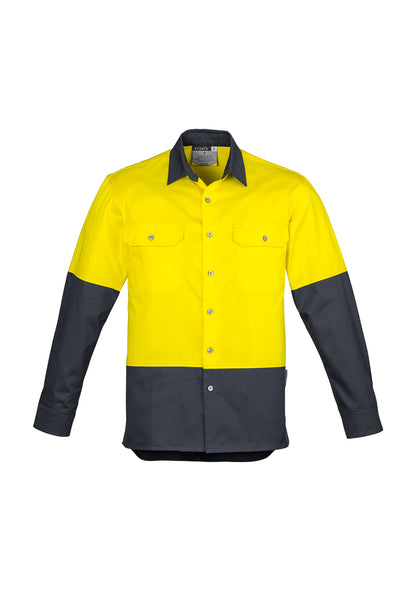 Syzmik Mens Industrial Long Sleeve Shirt - Orange/Navy