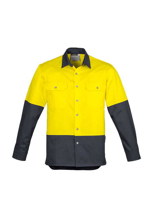 Syzmik Mens Industrial Long Sleeve Shirt - Orange/Navy