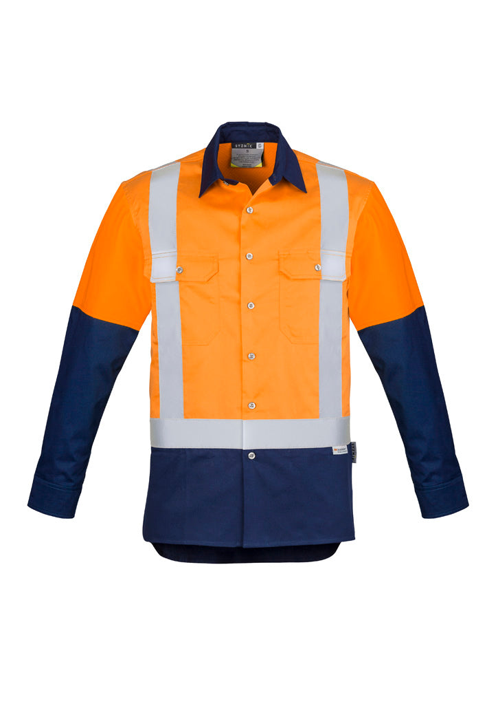 Syzmik Mens Industrial Long Sleeve Shirt - Shoulder Taped - Orange/Navy