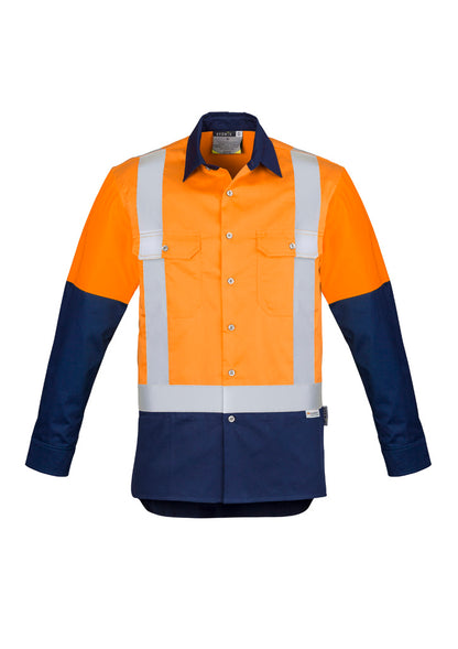 Syzmik Mens Industrial Long Sleeve Shirt - Shoulder Taped - Orange/Navy