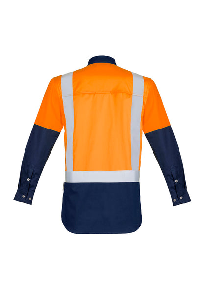 Syzmik Mens Industrial Long Sleeve Shirt - Shoulder Taped - Orange/Navy