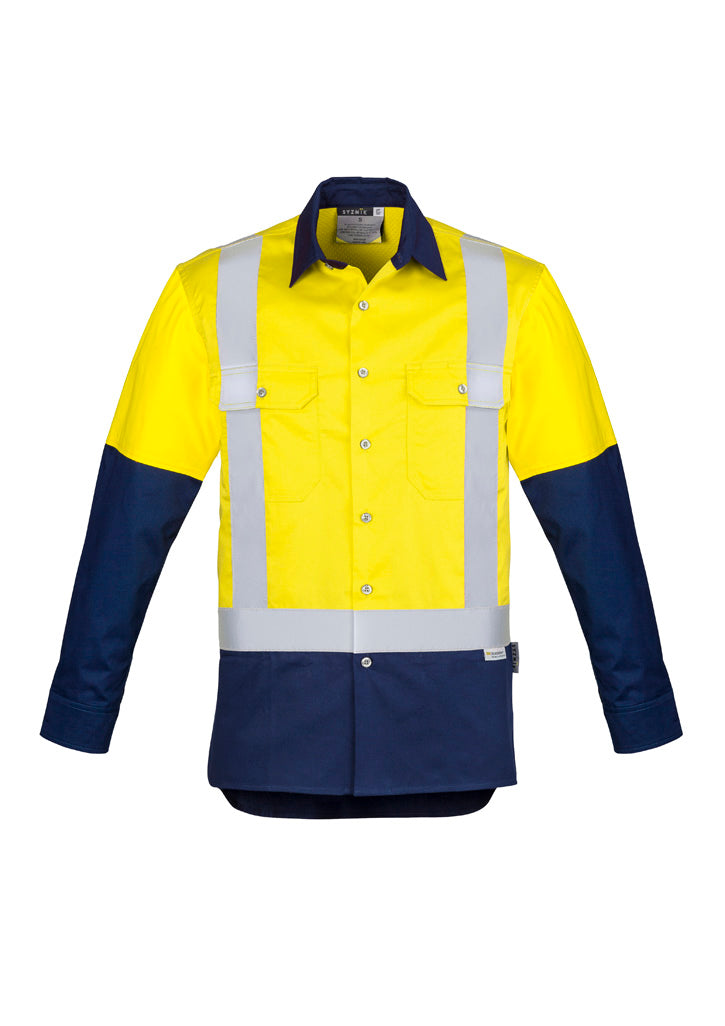 Syzmik Mens Industrial Long Sleeve Shirt - Shoulder Taped - Yellow/Navy