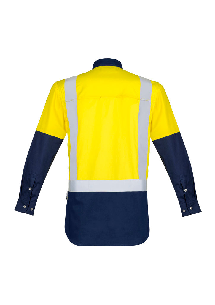 Syzmik Mens Industrial Long Sleeve Shirt - Shoulder Taped - Yellow/Navy