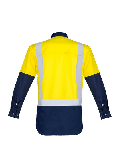 Syzmik Mens Industrial Long Sleeve Shirt - Shoulder Taped - Yellow/Navy